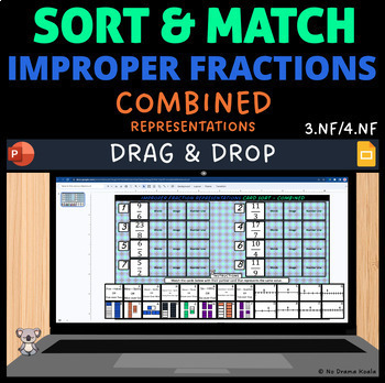 Preview of Improper Fractions Card Sort & Match - Combined Representations - Digital