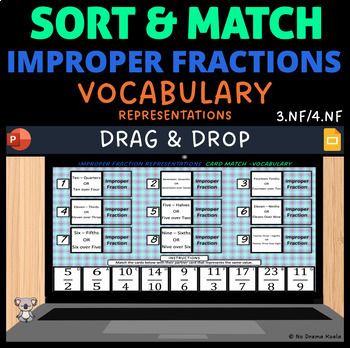 Preview of Improper Fractions Card Sort & Match - Vocabulary - Digital