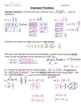 Improper Fractions Guided Notes By Gannon S Guided Notes Tpt