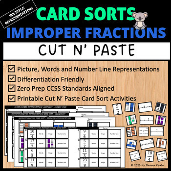Preview of Improper Fractions Match & Sort - Combined Representations - Cut and Paste