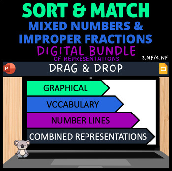 Preview of Improper Fractions Mixed Number Sort & Match Representations - Digital Bundle