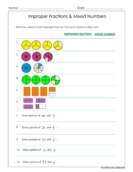 improper fractions mixed numbers 2 worksheets grade 3 great for review