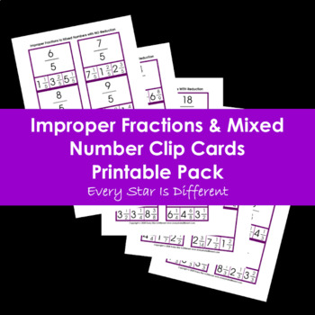 Preview of Improper Fractions & Mixed Numbers Clip Cards Printable Pack