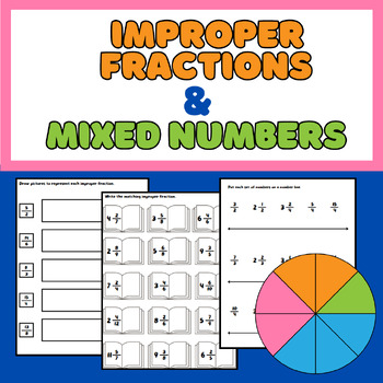 Preview of Improper Fractions & Mixed Numbers Practice Worksheets for Elementary