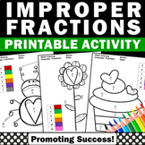 Improper Fractions Valentines Day Fractions Math Color by 
