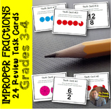 Improper Fractions Task Cards: Set of 24 for Grades 3-4