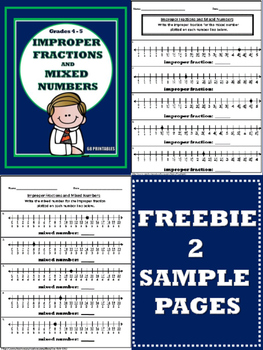 Preview of Improper Fractions and Mixed Numbers  - 2 Page FREEBIE