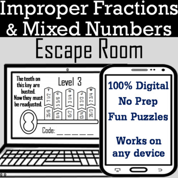 Preview of Improper Fractions and Mixed Numbers Activity: Digital Escape Room Breakout Game
