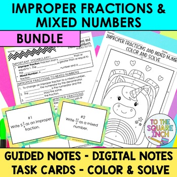 Preview of Improper Fractions and Mixed Numbers Notes & Activities | Digital Notes