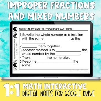 Preview of Improper Fractions and Mixed Numbers Digital Notes 