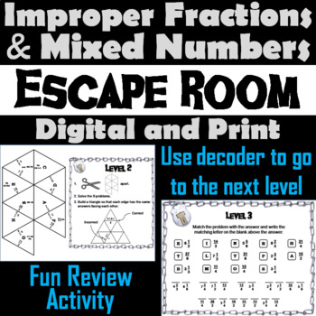 Preview of Improper Fractions and Mixed Numbers Activity: Escape Room Math Game