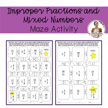 Improper Fractions and Mixed Numbers Maze Activity by Sixth Grade Teachers