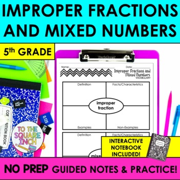 Preview of Improper Fractions and Mixed Numbers Notes & Practice | + Interactive Notebook