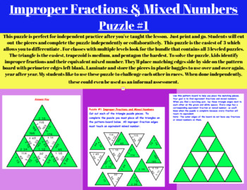Preview of Improper Fractions and Mixed Numbers Puzzle #1 Triangle