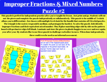 Preview of Improper Fractions and Mixed Numbers Puzzle #2 - Trapezoid