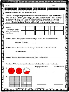 Improper Fractions and Mixed Numbers Quiz FREEBIE by Brittany Ensminger