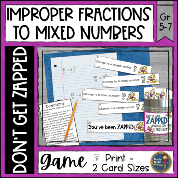 Preview of Convert Improper Fractions to Mixed Numbers Don't Get ZAPPED Partner Math Game