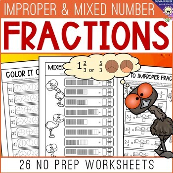 Preview of Improper fractions and mixed number - converting fractions - worksheets