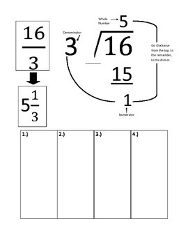 Preview of Improper fractions to Mixed Number visual sheet