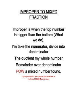 Preview of Improper to Mixed Fractions