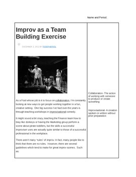 Preview of Improv Comedy/ performance Art Close Reading