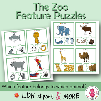 Preview of Improve VISUAL RECOGNITION skills with these ZOO puzzles, print, cut and play