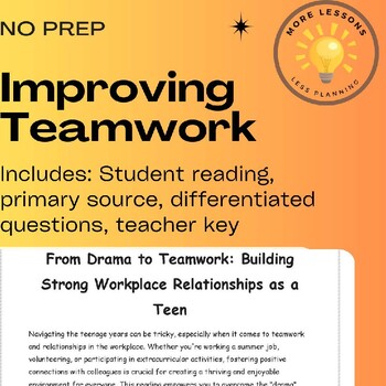 Preview of Improving Workplace Teamwork: Teen Work Advice Reading Comprehension Worksheet