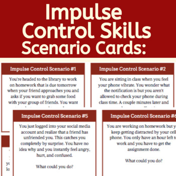 Preview of Impulse Control Skills Scenario Cards