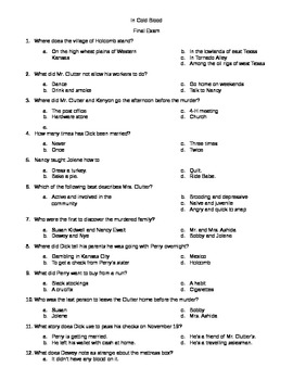 Preview of In Cold Blood Multiple Choice and Open-ended Exam Questions
