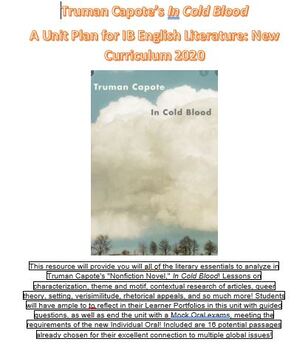 Preview of In Cold Blood- Truman Capote: IB Literature NEW Curriculum!  (2021) LARGE UNIT