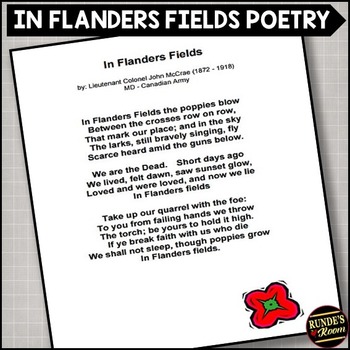 Preview of In Flanders Fields Poetry Assignment for Remembrance Day