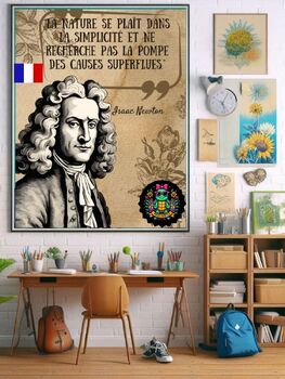 Preview of In French. Isaac Newton Quote: Educational Poster ""Si j'ai vu plus loin, c'est.