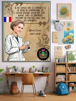 Preview of In French. Marie Curie Quote: Educational Poster "Il me semble que la curiosité