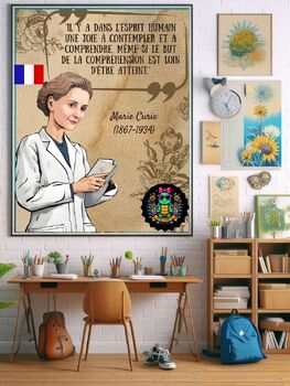 Preview of In French. Marie Curie Quote: Educational Poster "Il y a dans l'esprit humain un
