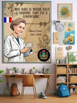 Preview of In French. Marie Curie Quote: Educational Poster "Je n'ai jamais cherché à me fa