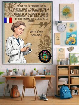 Preview of In French. Marie Curie Quote: Educational Poster "On dit que la curiosité est...