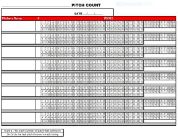 Preview of In Game Pitch Count Sheet (Excel file)