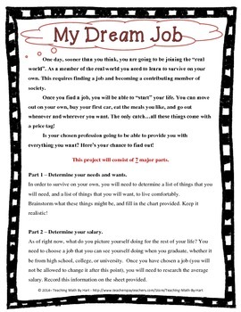 In My Dreams - Activity #5 - Surviving on a Salary by Teaching Math by Hart