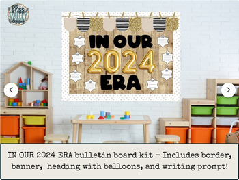Preview of In Our 2024 Era New Years Winter Bulletin Board Kit and Writing Prompt