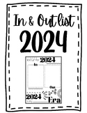 In/Out Worksheet - 2024 - New Year - Goal Setting - Reflection