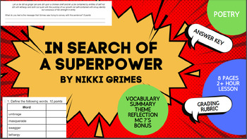 Preview of In Search of a Superpower- Nikki Grimes- poem