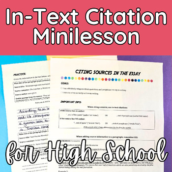 In Text Citation Mini Lesson Mla 8 By The English Department Tpt