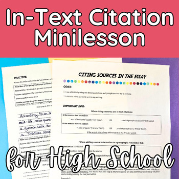 Preview of In Text Citation Mini Lesson MLA and ICE Method