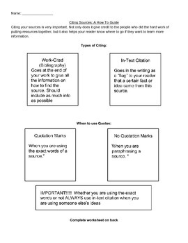 Preview of In-Text Citation Worksheet