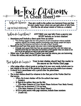 In Text Citations And Mla Cheat Sheet By Msplu Tpt