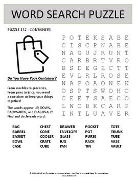 Preview of In The Container Word Search Worksheet Puzzle - Easel Activity Game
