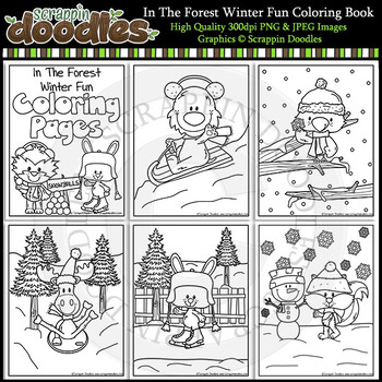 In The Forest Winter Fun Coloring Pages by Scrappin Doodles | TPT