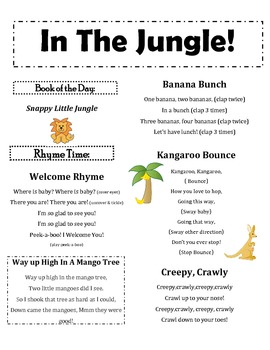 Preview of In The Jungle- Infant and Toddler Lapsit Rhymes & Songs FREEBIE!