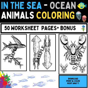 Preview of In The Sea Ocean Animals - 50 Pages Challenge + BONUS [300 Dpi] Fomat A4