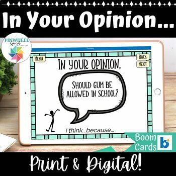 Preview of In Your Opinion Task Cards Boom Cards™ Conversation Speech Therapy Activity